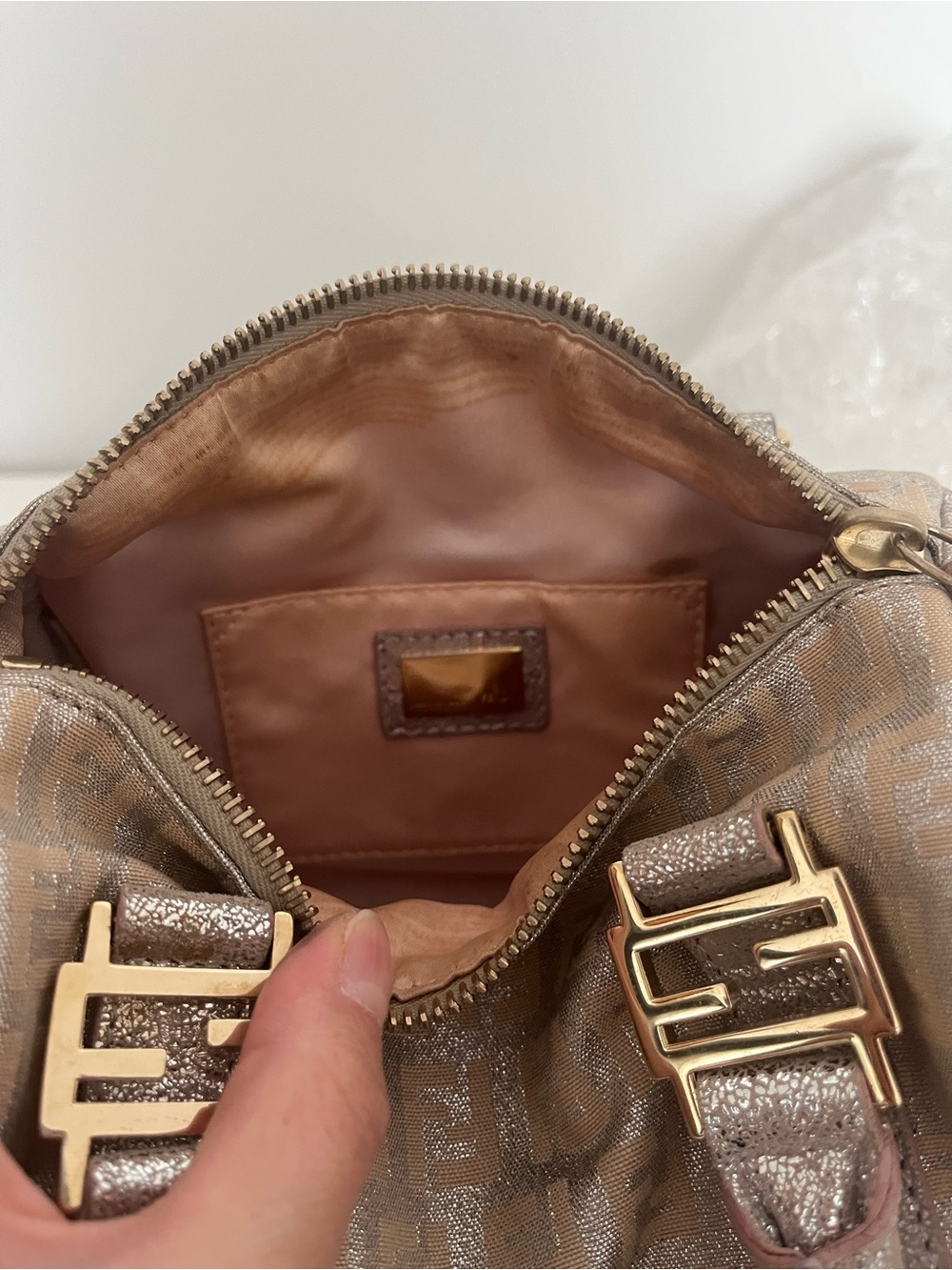 Fendi Small Boston Metallic Monogram Handbag - Picture 4 of 8